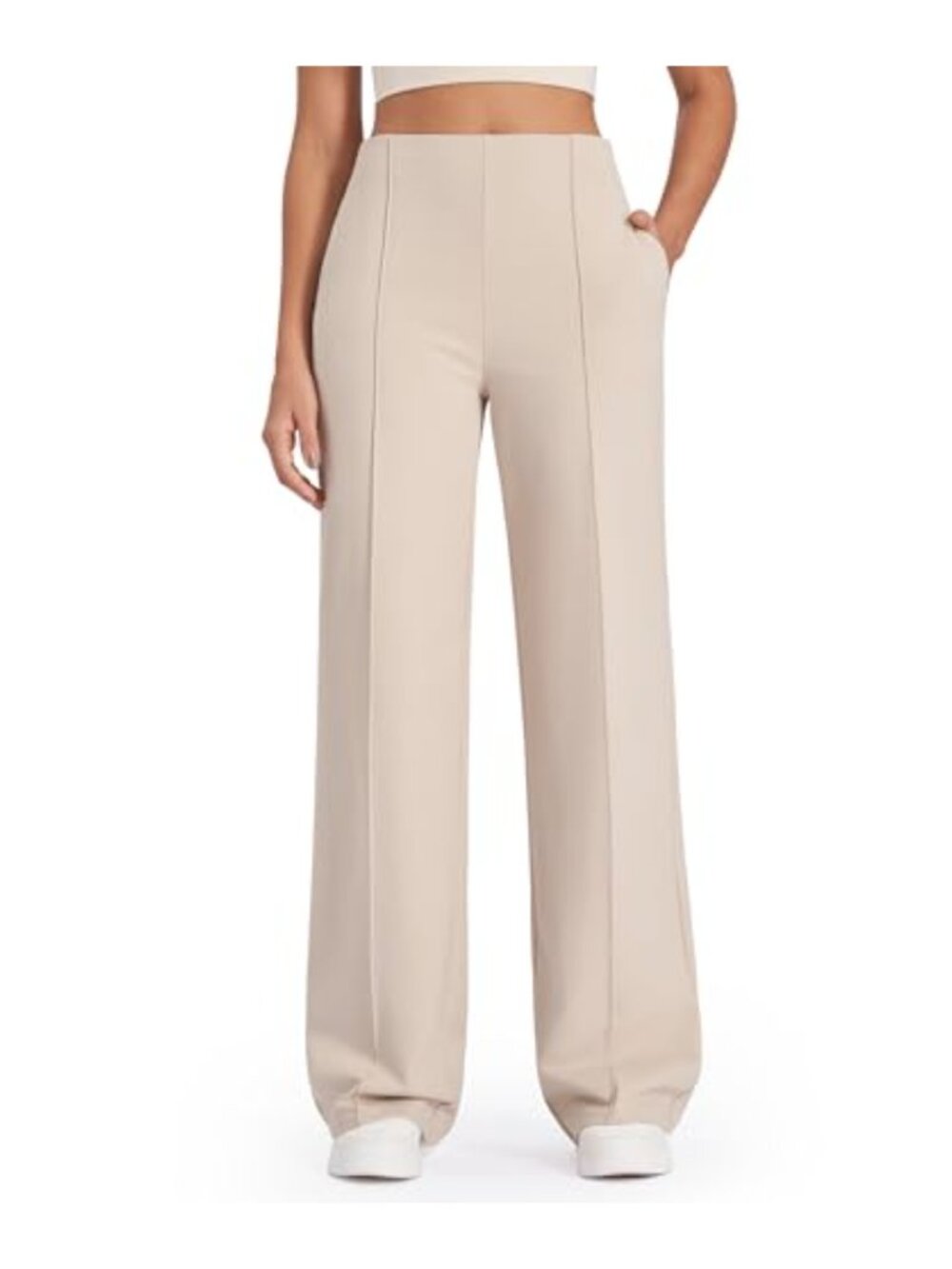 Women's Wide Leg Yoga Pants Stretchy Casual Pull On with Pockets Petite Regular